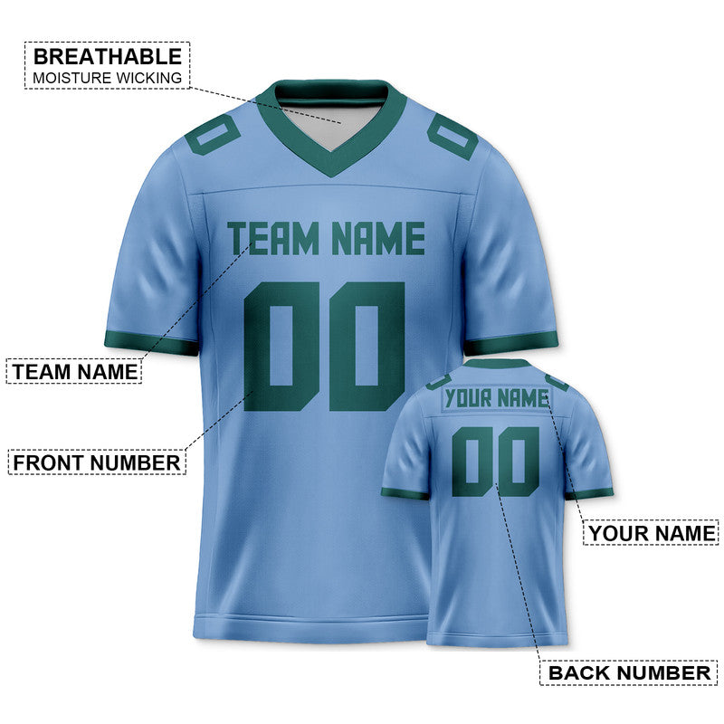 Custom Light Blue Kelly Green Mesh Authentic Football Jersey
