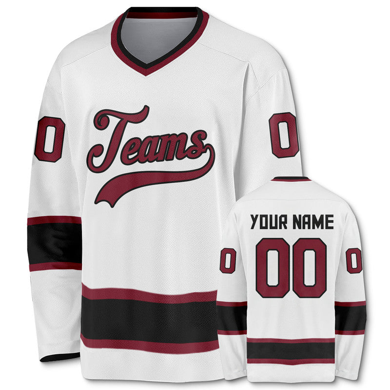 Custom White Crimson-Black Authentic Hockey Jersey