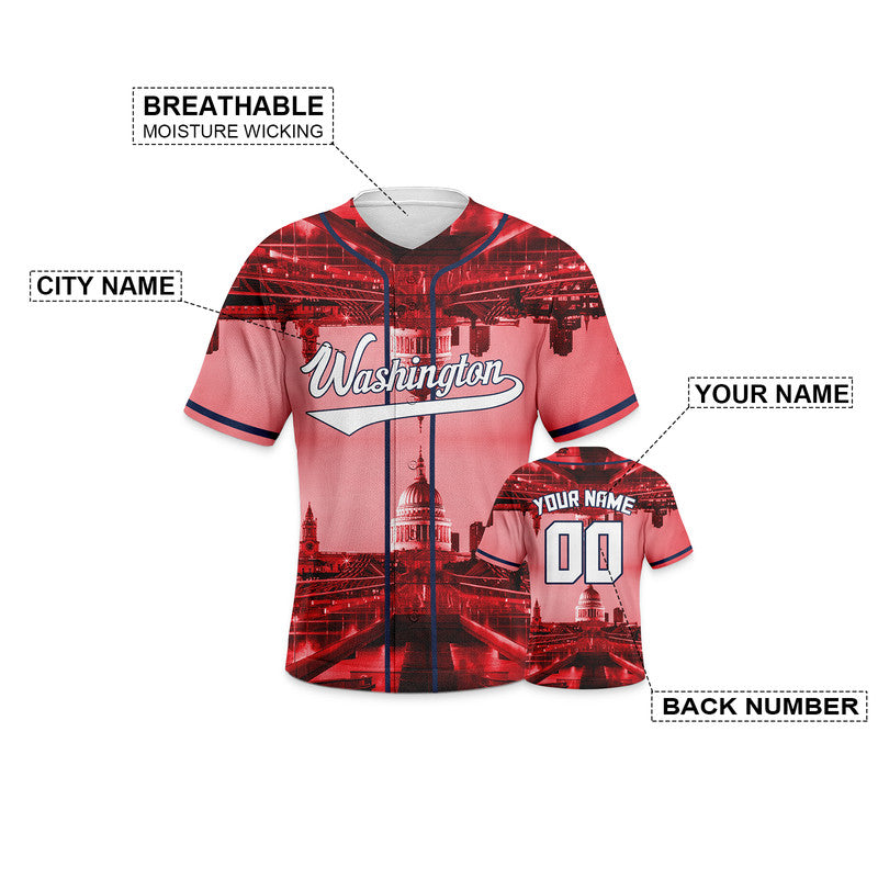 Custom 3D Night View Red Navy-White Authentic Baseball Silhouette Jersey