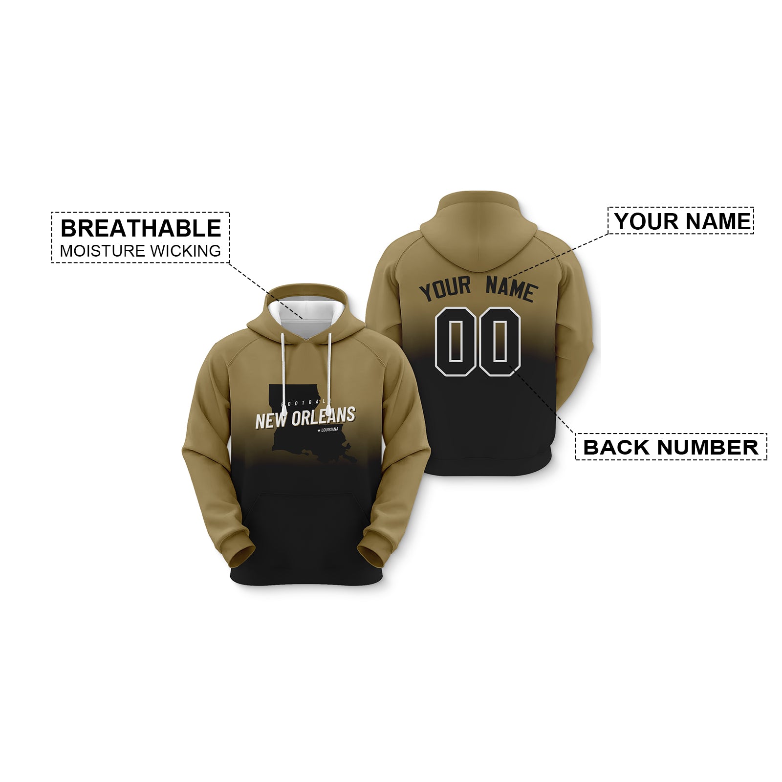 Custom Sports Pullover Sweatshirt City New Orleans Map Split Fashion Football Hoodie