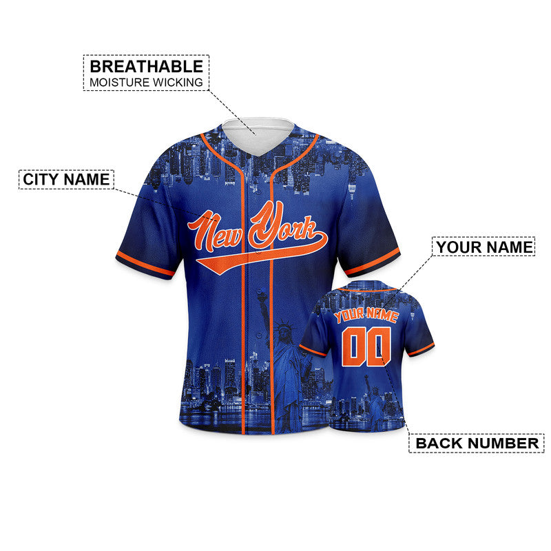Custom 3D Night View Royal Orange Authentic Baseball Silhouette Jersey