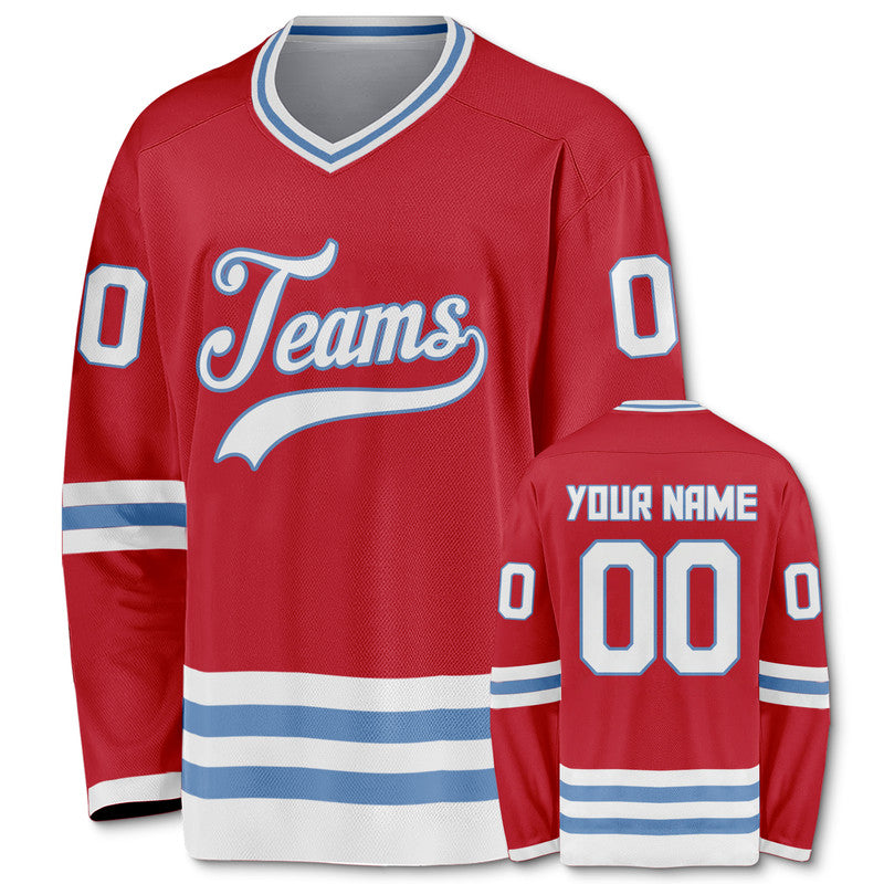 Custom Red White-Light Blue Authentic Hockey Jersey