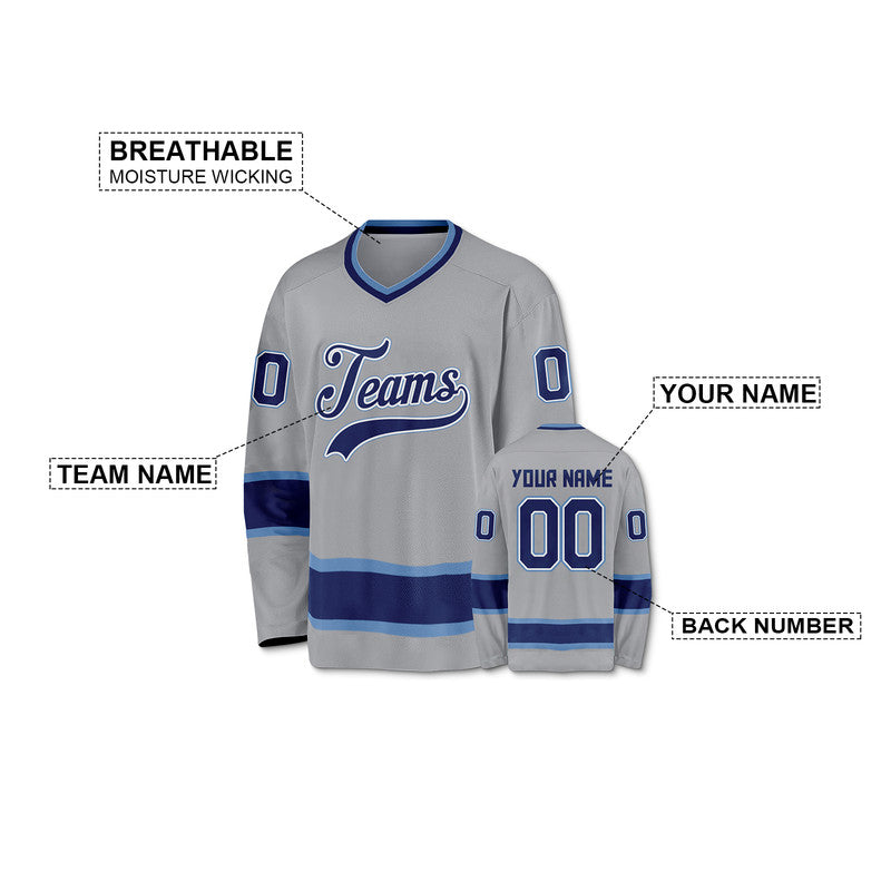 Custom Gray Royal-Light Blue Authentic Hockey Jersey
