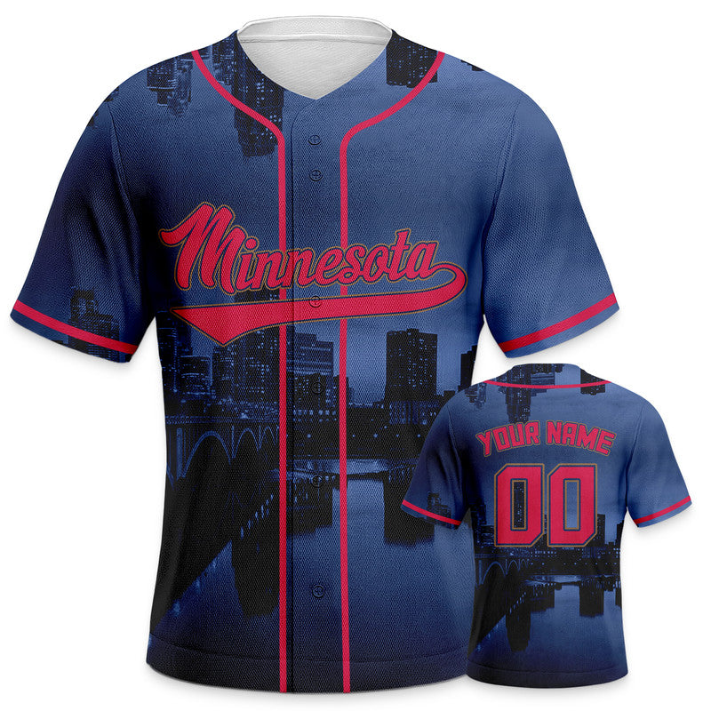 Custom 3D Night View Navy Red Authentic Baseball Silhouette Jersey