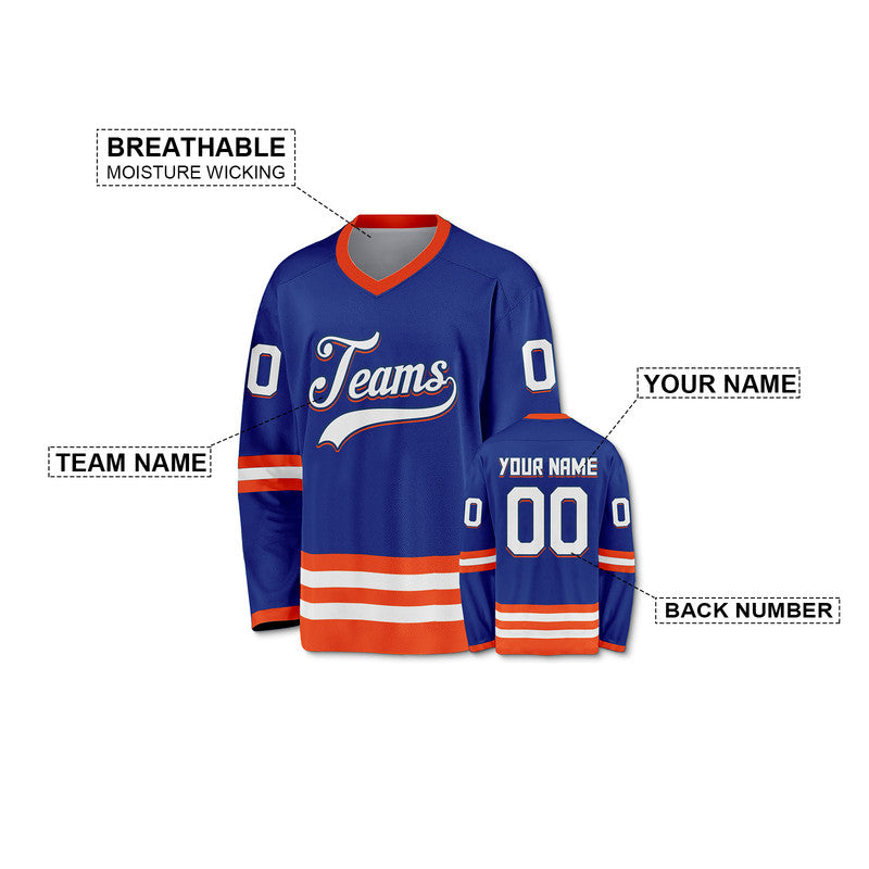 Custom Royal White-Orange Authentic Hockey Jersey