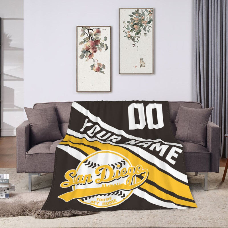 Custom Baseball San Diego Fleece Throw Blanket With Name Number for Fans Gifts
