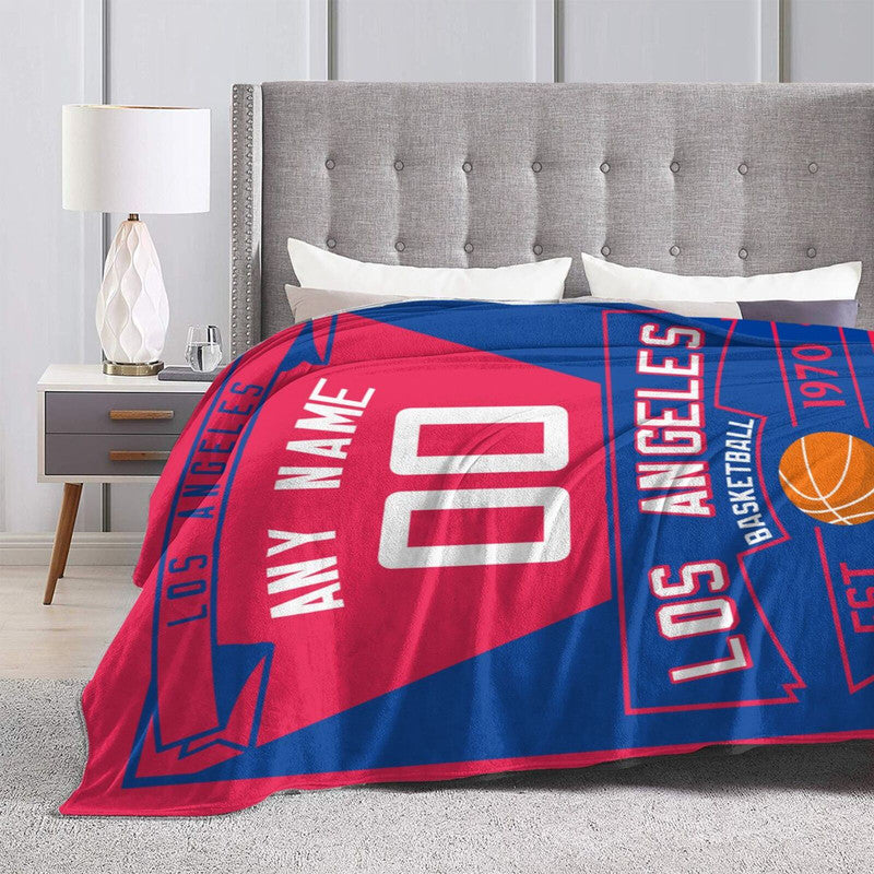Custom Basketball Los Angeles Fleece Throw Blanket With Name Number for Fans Gifts1