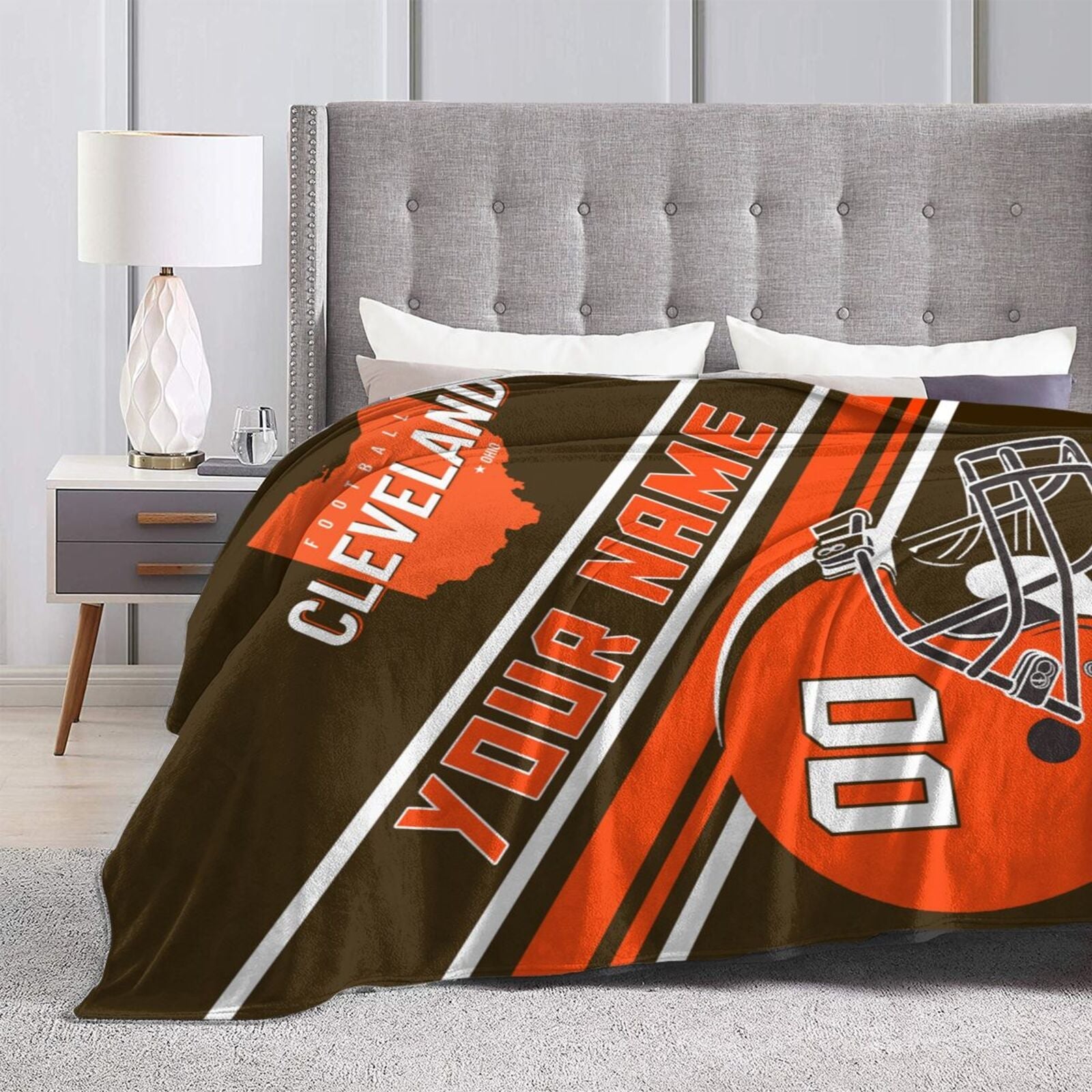 Custom Football City Map Cleveland Fleece Throw Blanket Name Number for Fans Gifts