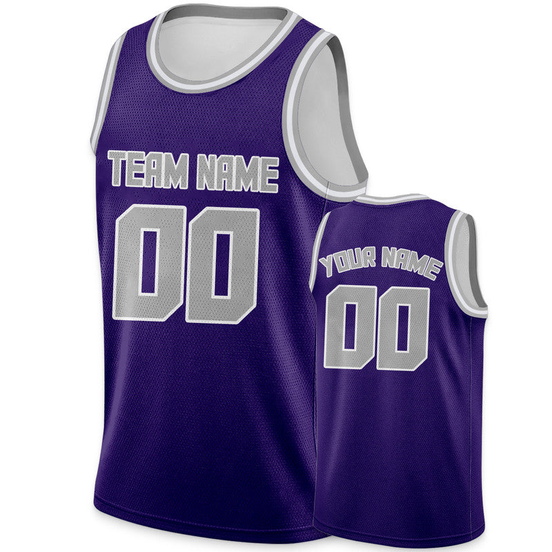 Custom Purple Gray Round Neck Rib-Knit Basketball Jersey