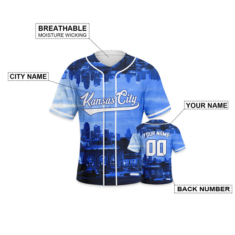 Custom 3D Night View Royal White Authentic Baseball Silhouette Jersey