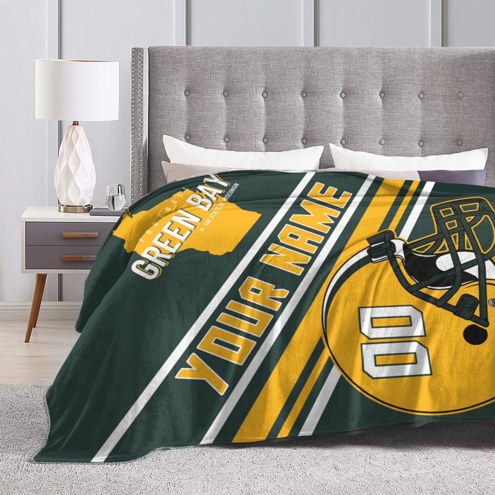Custom Football City Map Green Bay Fleece Throw Blanket Name Number for Fans Gifts