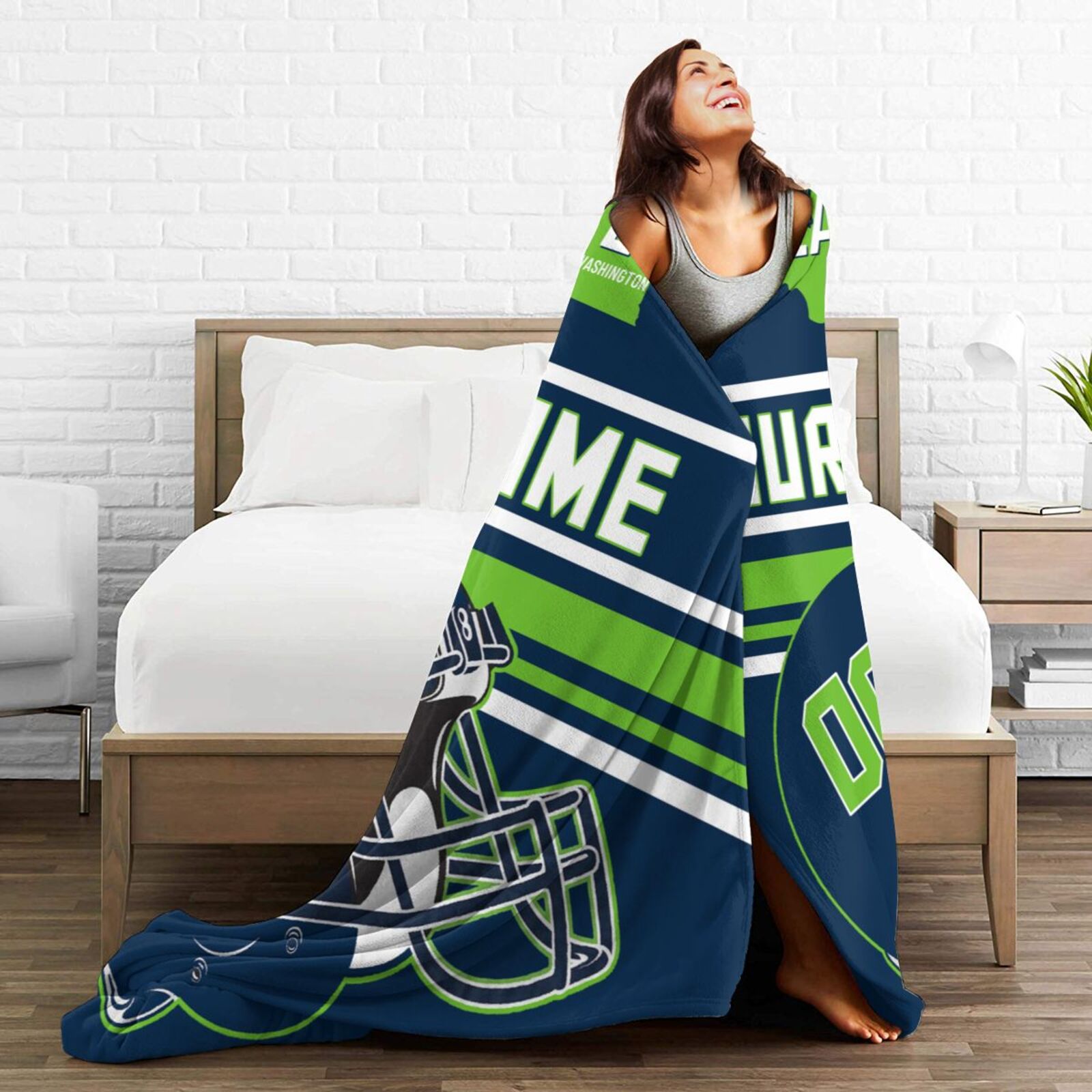 Custom Football City Map Seattle Fleece Throw Blanket Name Number for Fans Gifts