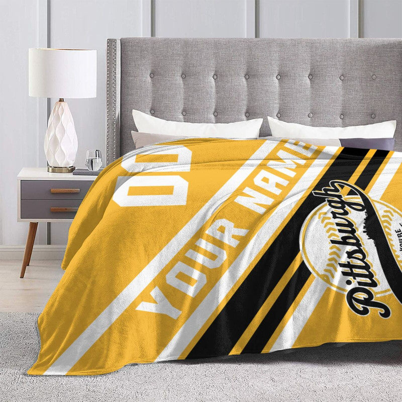 Custom Baseball Pittsburgh  Fleece Throw Blanket With Name Number for Fans Gifts