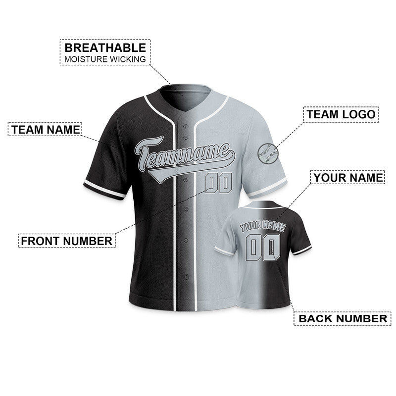 Custom Gray Black-White Authentic Split Fashion Baseball Jersey