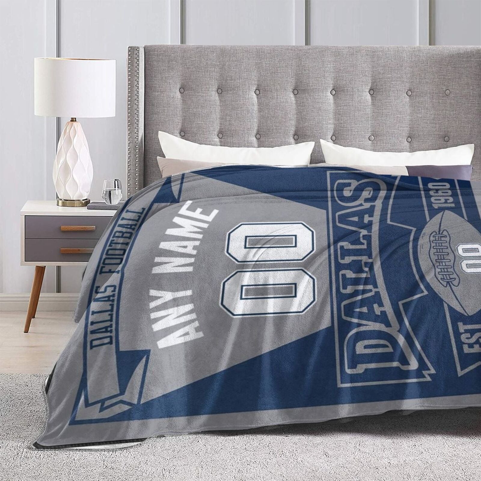 Custom Football City Dallas Fleece Throw Blanket With Name Number for Fans Gifts