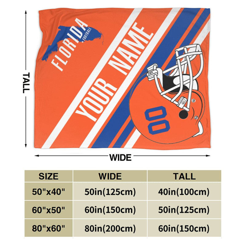 Custom Football Florida Fleece Throw Blanket With Name Number for Fans Gifts