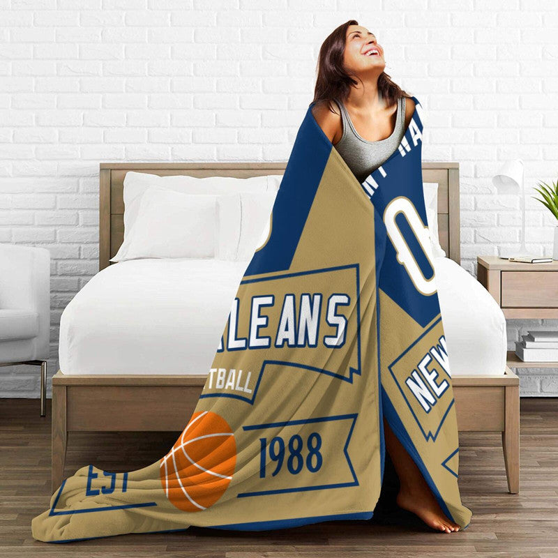 Custom Basketball New Orleans  Fleece Throw Blanket With Name Number for Fans Gifts