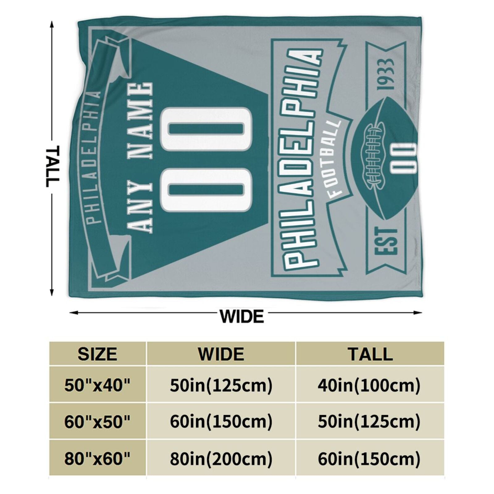 Custom Football City Philadelphia Fleece Throw Blanket With Name Number for Fans Gifts