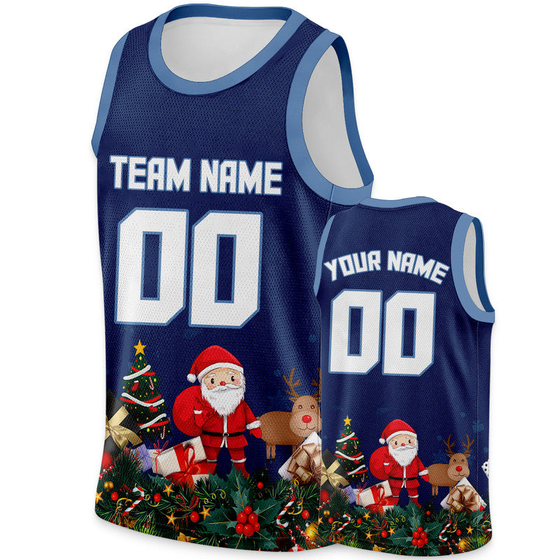 Christmas Day Custom Navy White-Light Blue Santa Claus Authentic Basketball Jersey