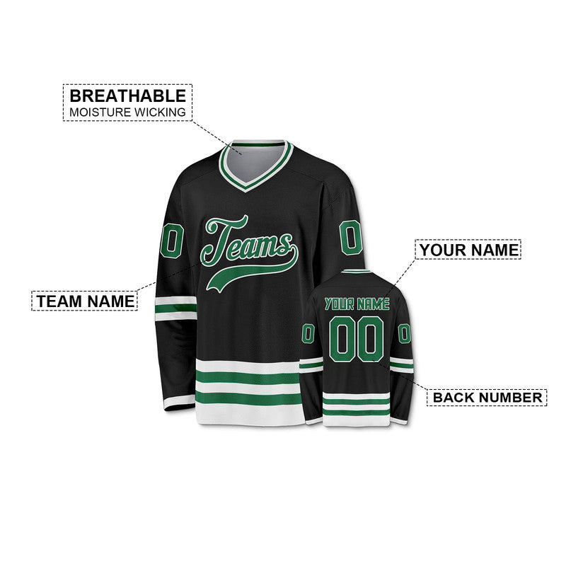 Custom Black Kelly Green-White Authentic Hockey Jersey