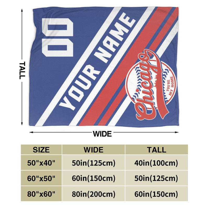 Custom Baseball Chicago   Fleece Throw Blanket With Name Number for Fans Gifts