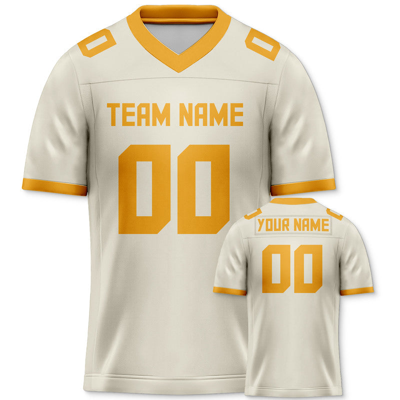 Custom Cream Gold Mesh Authentic Football Jersey