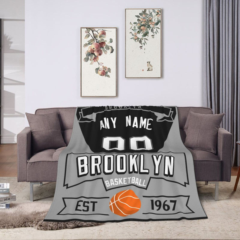 Custom Basketball Brooklyn   Fleece Throw Blanket With Name Number for Fans Gifts