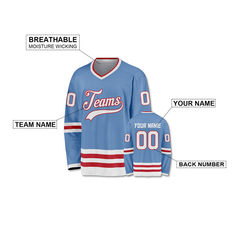 Custom Light Blue White-Red Authentic Hockey Jersey