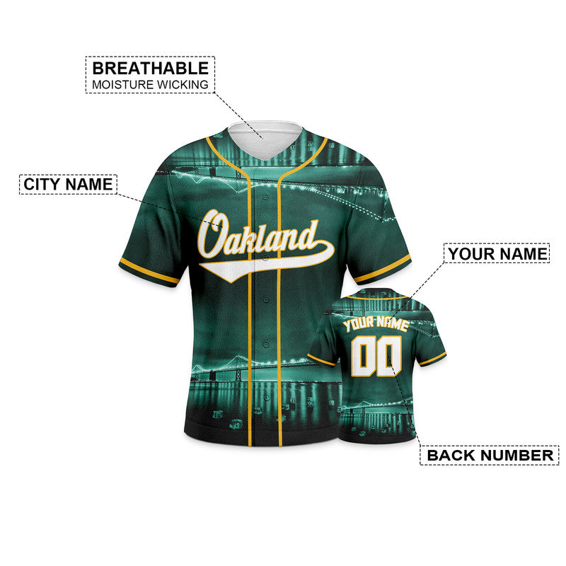 Custom 3D Night View Kelly Green Gold-White Authentic Baseball Silhouette Jersey