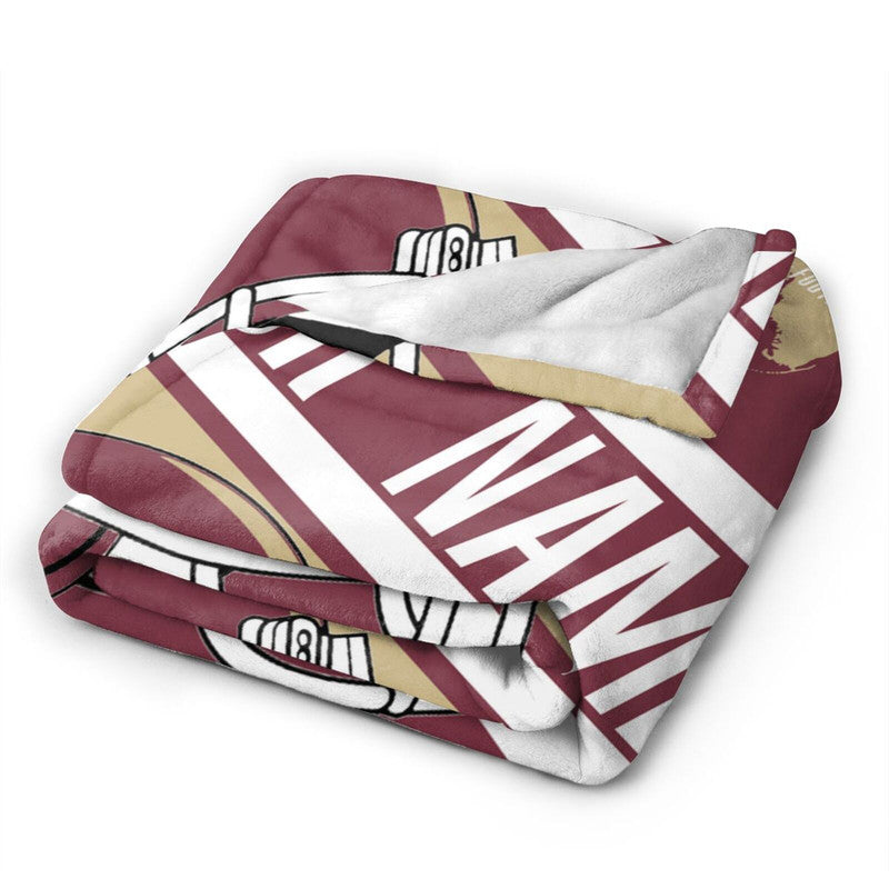 Custom Football Florida State Fleece Throw Blanket With Name Number for Fans Gifts