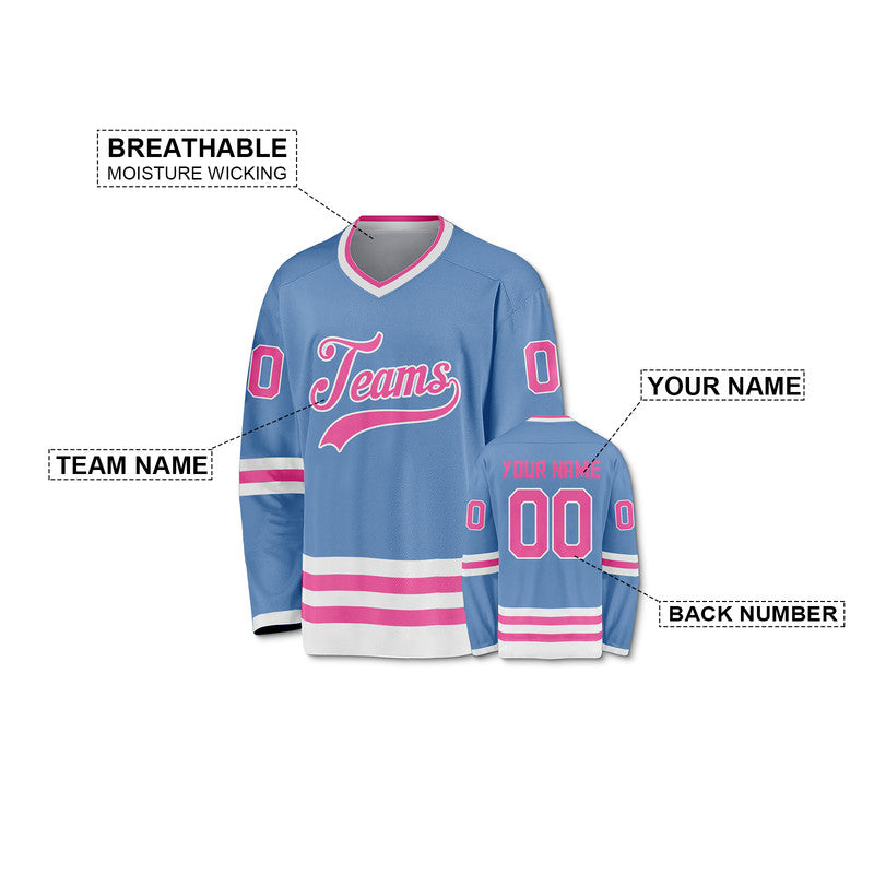 Custom Light Blue Pink-White Authentic Hockey Jersey