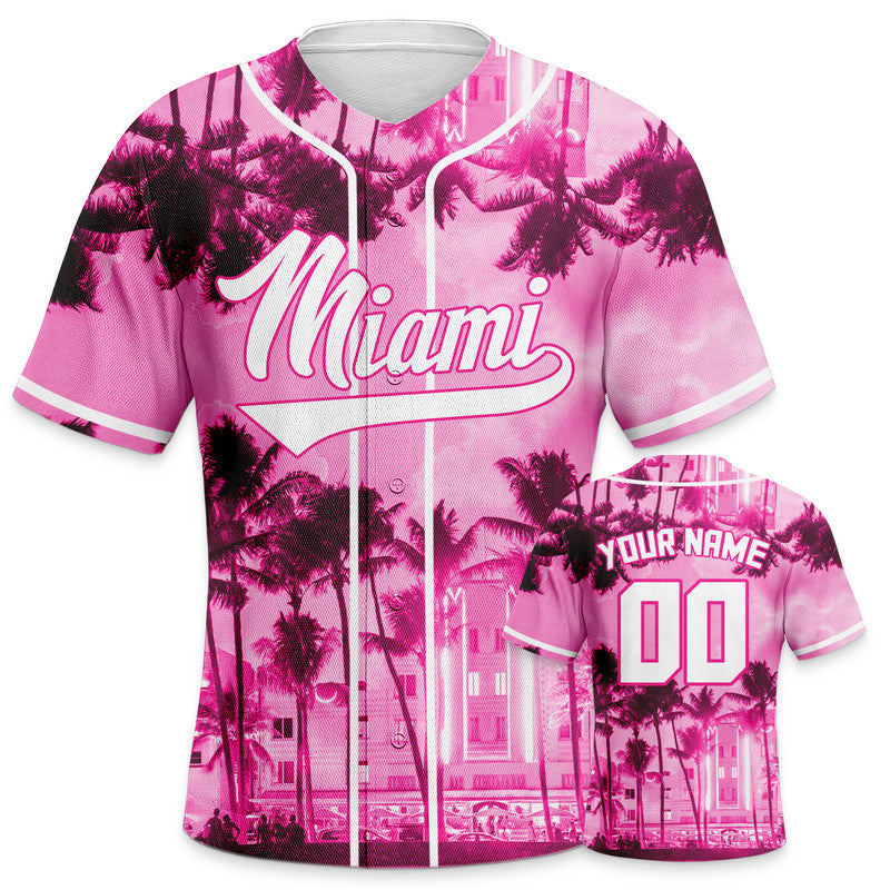 Custom 3D Night View  Pink White Authentic Baseball Silhouette Jersey
