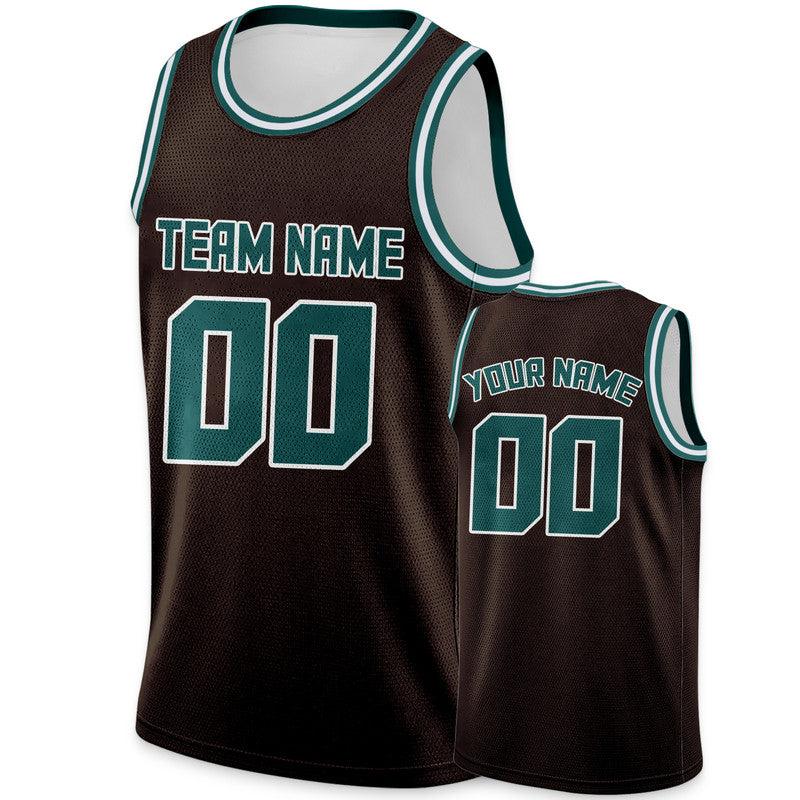 Custom Brown Aqua Round Neck Rib-Knit Basketball Jersey