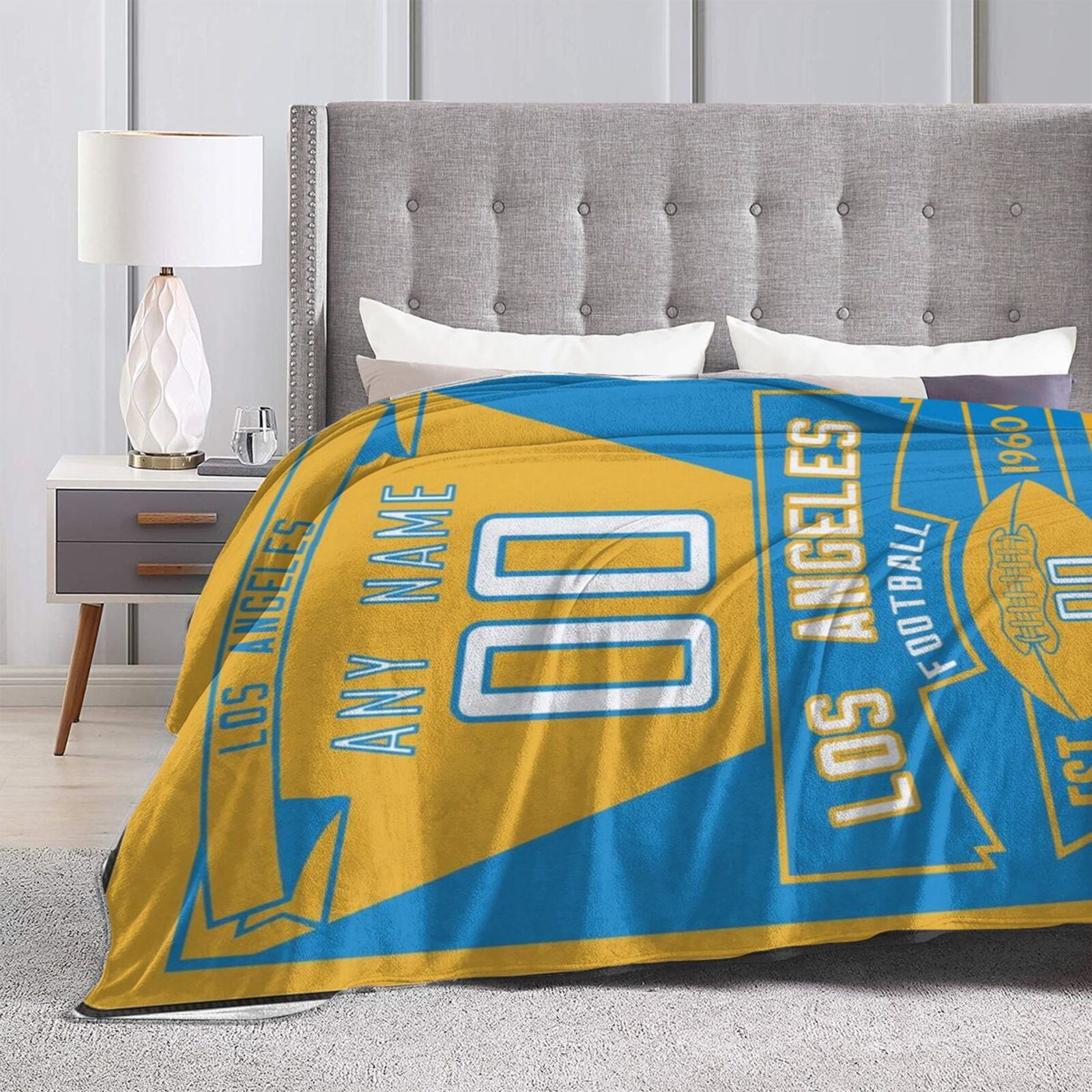 Custom Football City Los Angeles Fleece Throw Blanket With Name Number for Fans Gifts