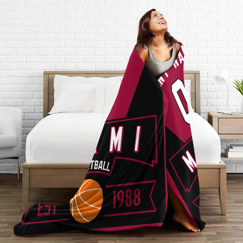 Custom Basketball Miami  Fleece Throw Blanket With Name Number for Fans Gifts