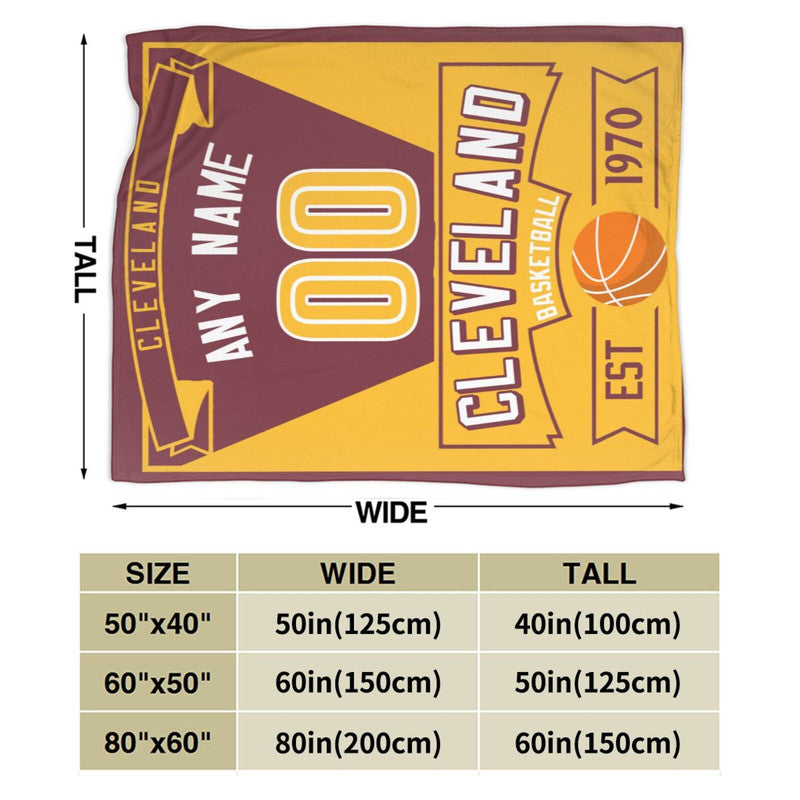 Custom Basketball Cleveland Fleece Throw Blanket With Name Number for Fans Gifts