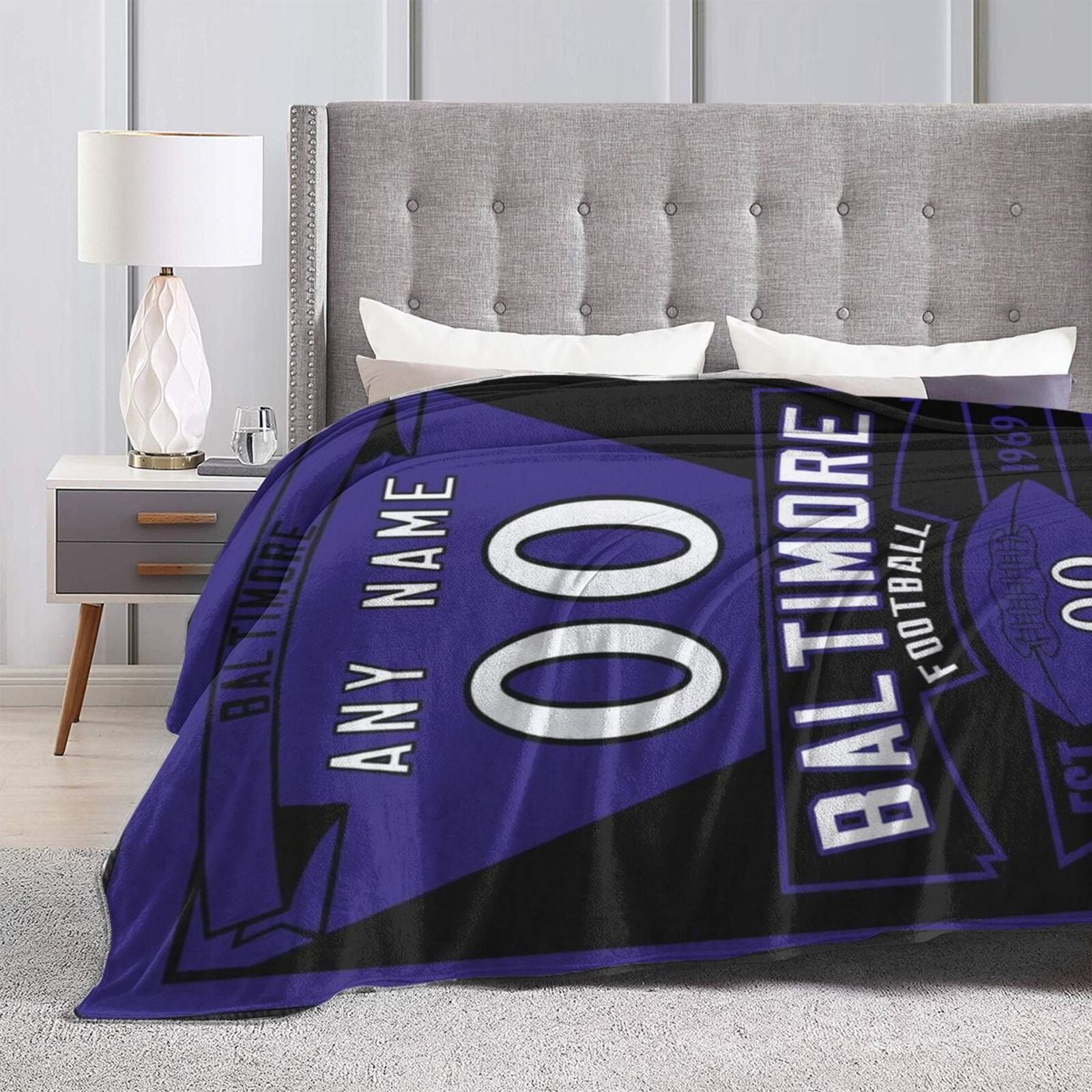 Custom Football Baltimore City Fleece Throw Blanket With Name Number for Fans Gifts