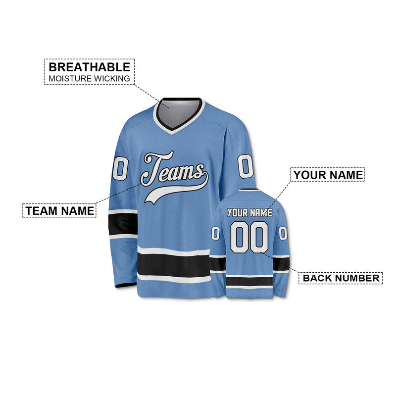 Custom Light Blue Black-White Authentic Hockey Jersey