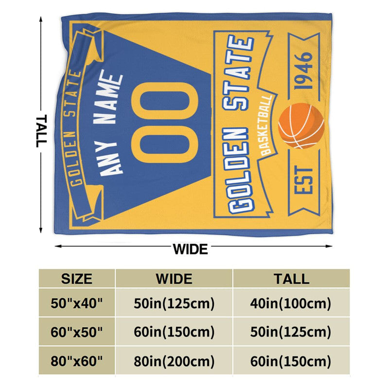 Custom Basketball Golden State  Fleece Throw Blanket With Name Number for Fans Gifts