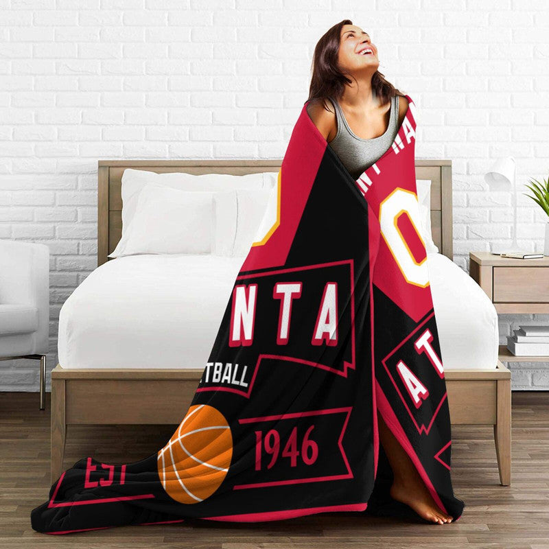 Custom Basketball Atlanta    Fleece Throw Blanket With Name Number for Fans Gifts