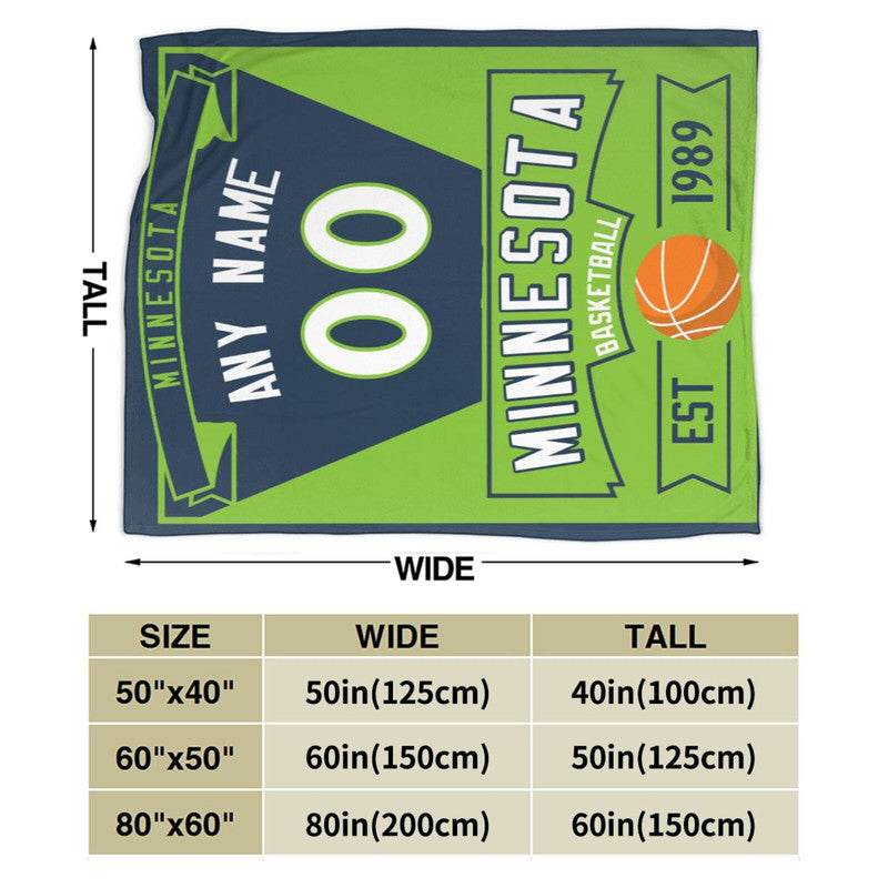 Custom Basketball Minnesota  Fleece Throw Blanket With Name Number for Fans Gifts
