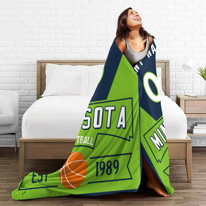 Custom Basketball Minnesota  Fleece Throw Blanket With Name Number for Fans Gifts