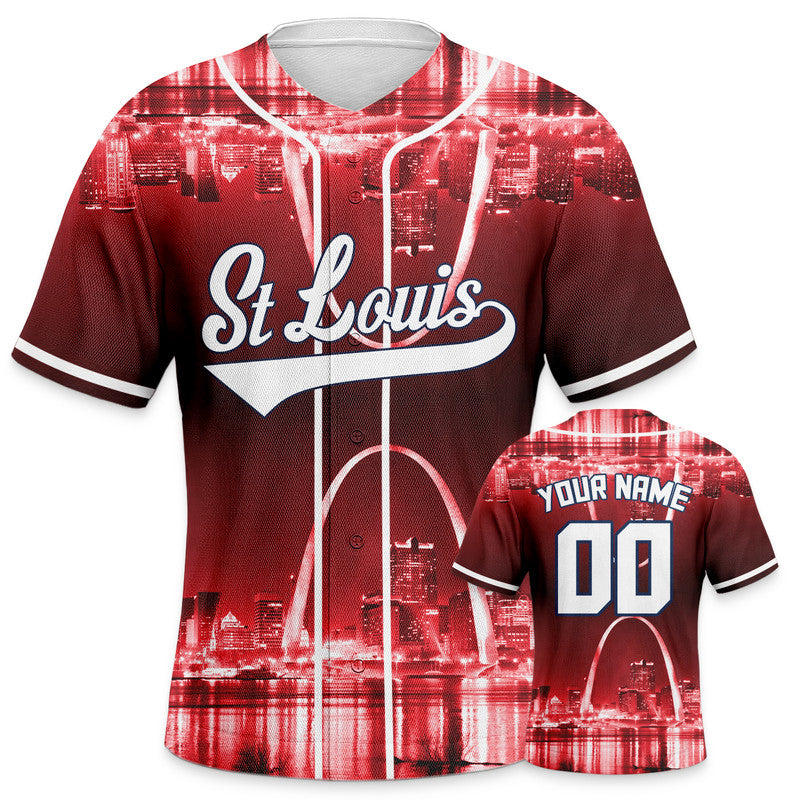Custom 3D Night View Red White-Navy Authentic Baseball Silhouette Jersey