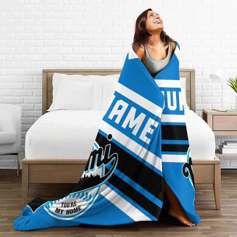 Custom Baseball Miami  Fleece Throw Blanket With Name Number for Fans Gifts