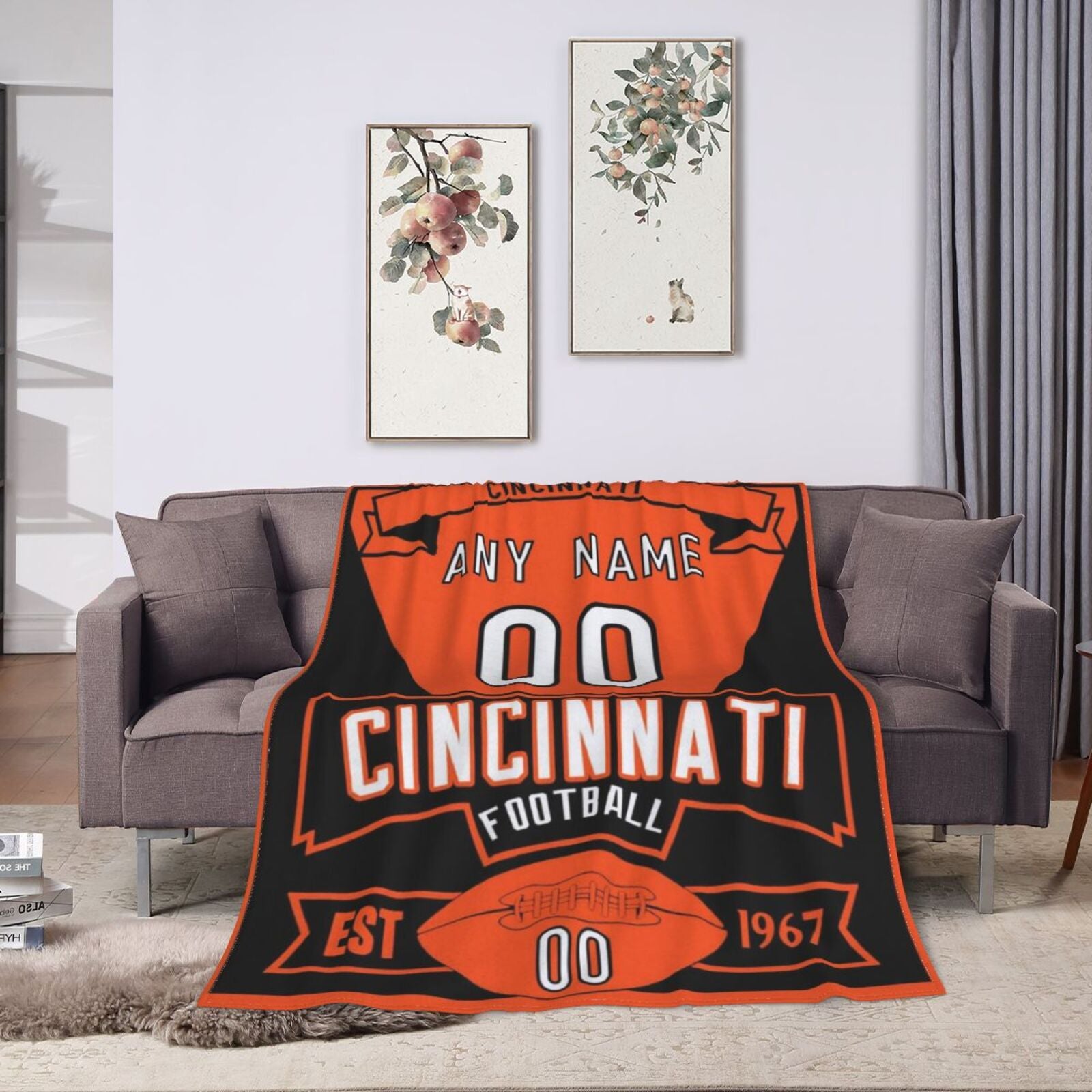 Custom Football Cincinnati City Fleece Throw Blanket With Name Number for Fans Gifts
