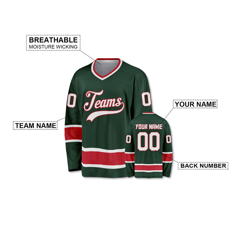 Custom Green White-Red Authentic Hockey Jersey