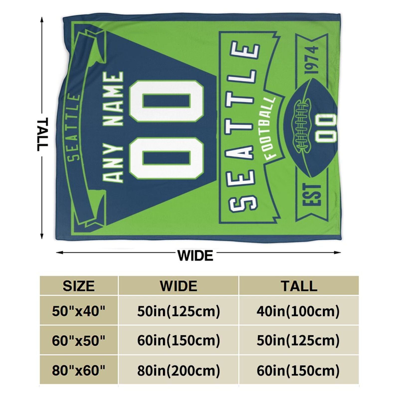 Custom Football City Seattle Fleece Throw Blanket With Name Number for Fans Gifts