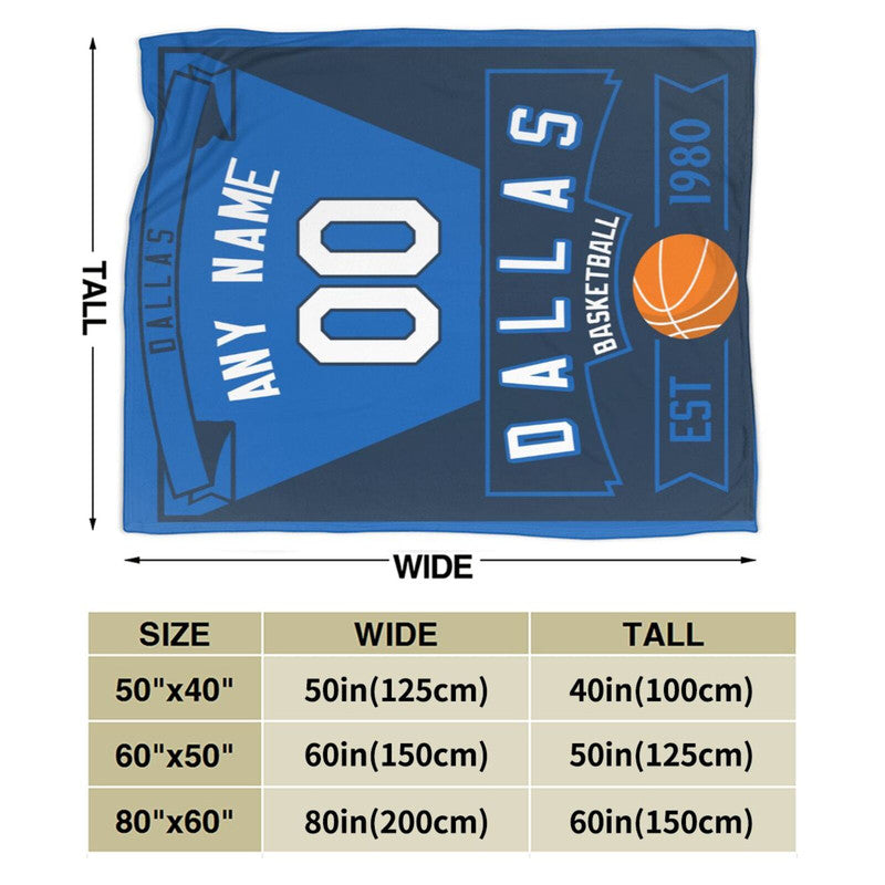 Custom Basketball Dallas Fleece Throw Blanket With Name Number for Fans Gifts