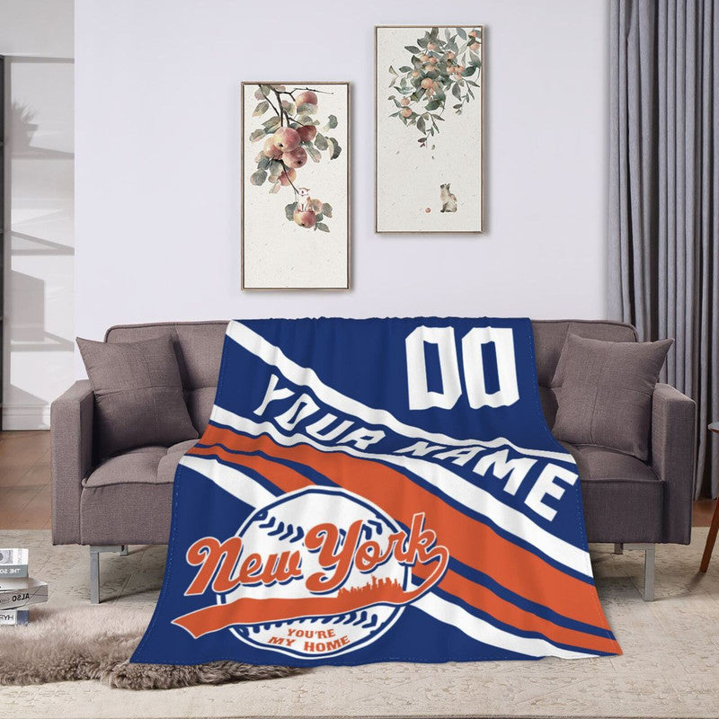 Custom Baseball New York   Fleece Throw Blanket With Name Number for Fans Gifts