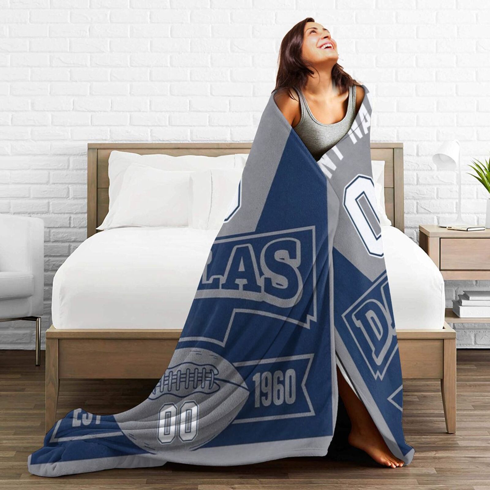 Custom Football City Dallas Fleece Throw Blanket With Name Number for Fans Gifts